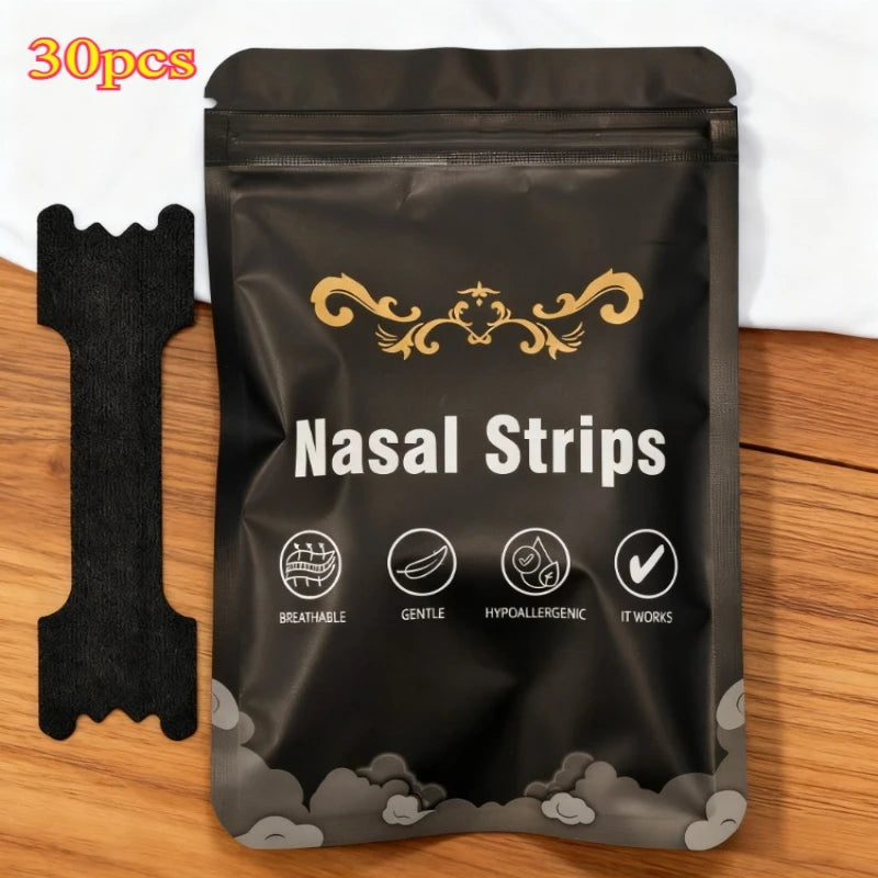 30 Pieces Black Adhesive Nasal Strips | Advanced Cough Relief Strips, Extra Long-Lasting