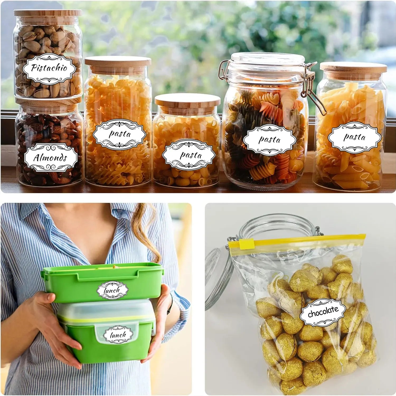 Vintage Kitchen Labels with Erasable Pen | 150-Piece Organizing Stickers detail view
