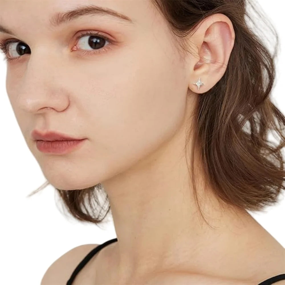 G23 Titanium 16G CZ Square Star Labret Tragus Helix Cartilage Flat Back Earring Nos additional angle