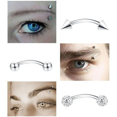8Pcs 16G Fashion Stainless Steel Curved Barbell Rook Eyebrow Rings ,CZ Belly Lip Ring close-up view