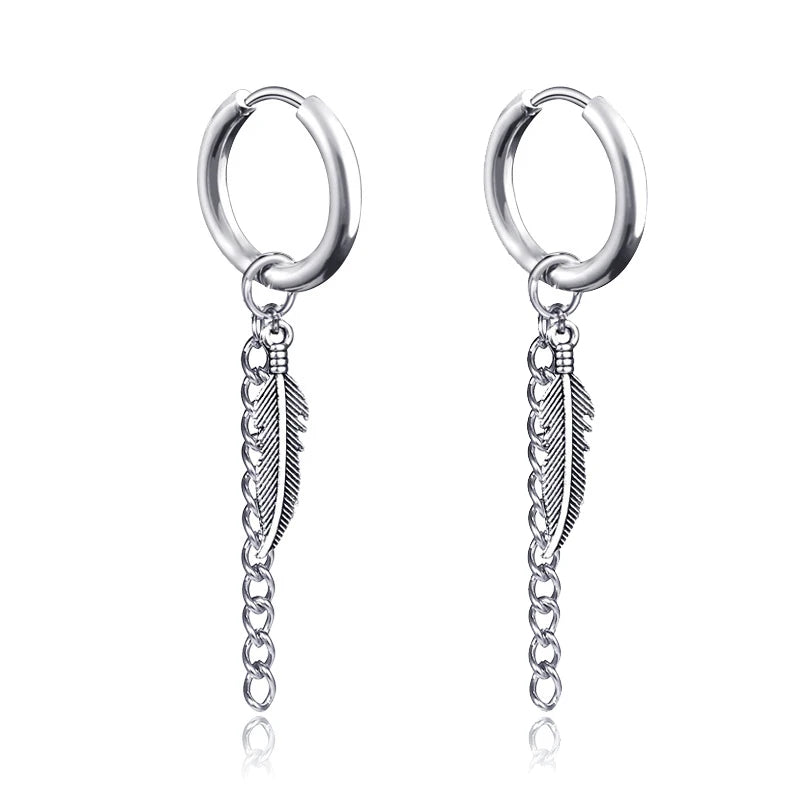 1 Pairs Fashion Punk Gothic Stainless Steel Drop Earrings Studs for Women Men Gothic Str detail view
