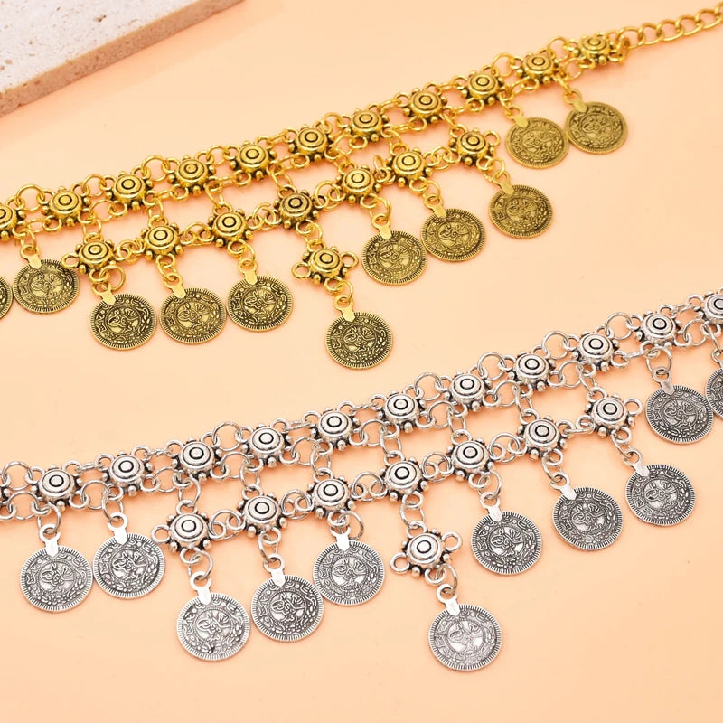 Vintage Coin Tassel Necklace | Bohemian Ethnic Charm Choker for Women additional angle