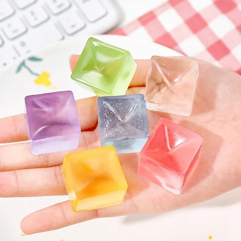 5/10Pcs Ice Cube Shaped Fidget Toy Square Stress Relief Ball Squishy Squeeze Anxiety A close-up view