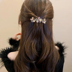 High-end Crystal Flower Hairpin Women's Back of Head Half-tied Spring Clip Hair Clip alternate view