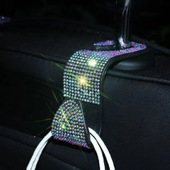 2Pcs Car Seat Back Hook Bling Diamond Hanger Backseat Auto Back Universal Headrest Sto close-up view