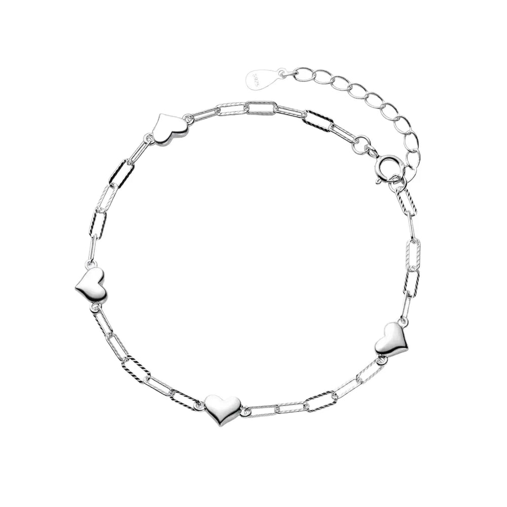 925 Sterling Silver Bracelet | Adjustable Love Heart Charm Jewelry for Women close-up view