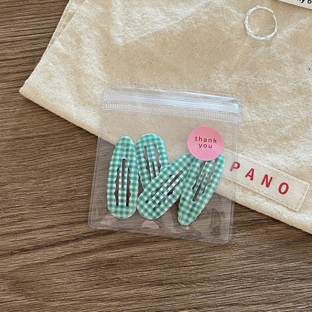 4pcs Academia Hair Clips for Children Cute Polka Dot & Plaid BB Clips Y2K School Girl Side Hair Pins Water-drop Wavy Shape Set