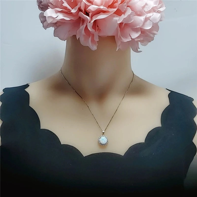Fashion Sun Flower Pendant Necklace For Women Charm Rose Gold Color Crystal Zircon additional angle
