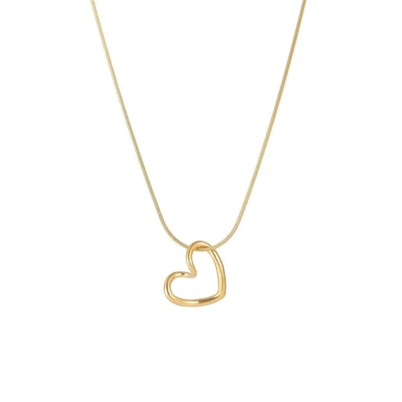 ANENJERY Stainless Steel Twist Hollow Heart Pendant Necklace | Trendy Clavicle Chai additional angle