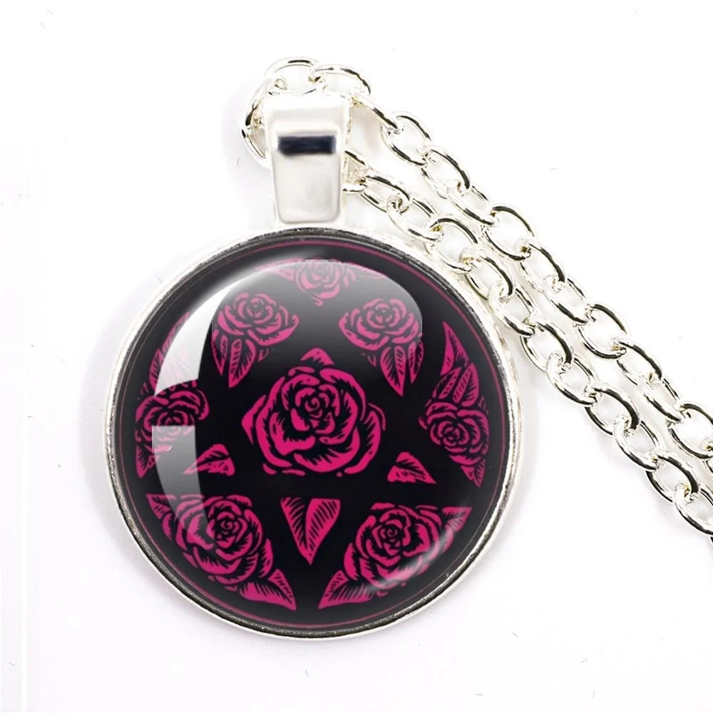 Hip Hop Rock Music Band Him Heartagram Glass Cabochon Pendant Star Heart Patten Necklace Chain Charm Necklace Jewelry Gift