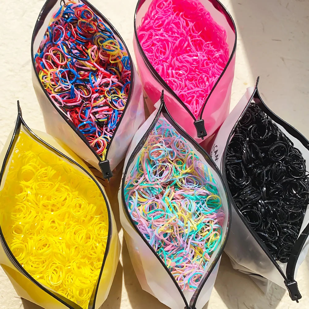 500/1000/2000pcs Girls Colourful Disposable Rubber Band Hair Ties Headband Children P lifestyle view