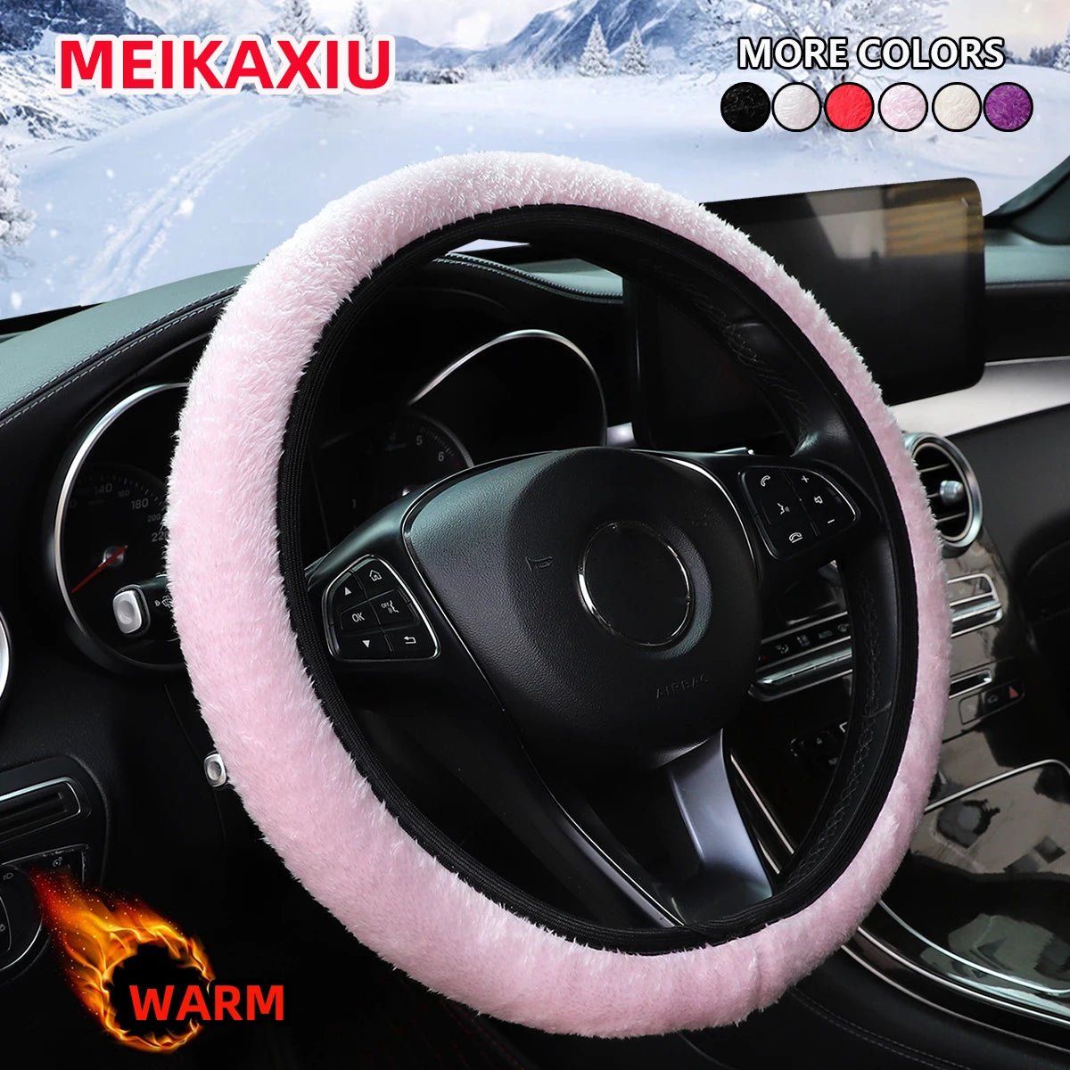 1 Winter Short Plush Comfort Hand Warmer Car Without Inner Ring Steering Wheel Cover lifestyle view