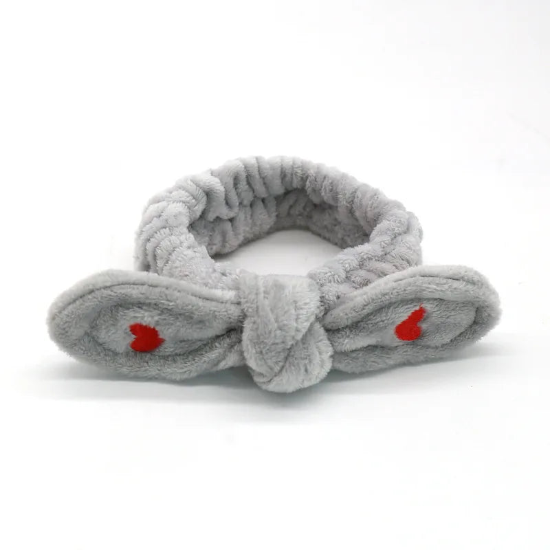 Cute Red Horns Elastic Hairbands for Women Wash Face Sport Soft Plush Rabbit Ears Hea lifestyle view
