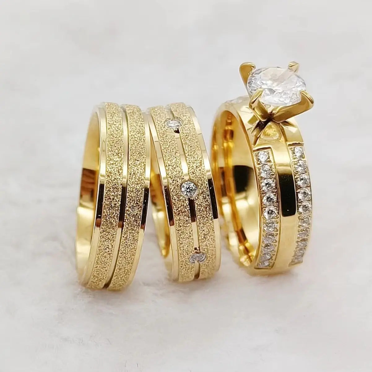 Wedding Engagement Rings Set For Couples Lover's Alliance Bands Designer cz Diamond 18k gold plated Promise Rings Jewelry Women