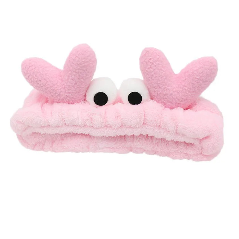 Cute Red Horns Elastic Hairbands for Women Wash Face Sport Soft Plush Rabbit Ears H additional angle