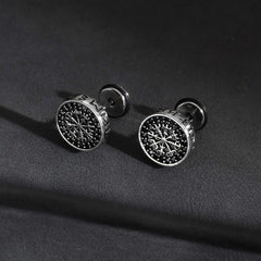 Vintage Gothic Norse Viking Stud Earrings for Men Boys, Rock Punk Runes Round Earrings, Fashion Pier