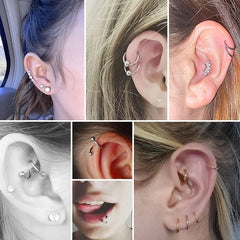 1/7Pairs Stainless Steel Unisex Cartilage Stud Earrings,Inlay Cubic Zirconia Hypoaller close-up view