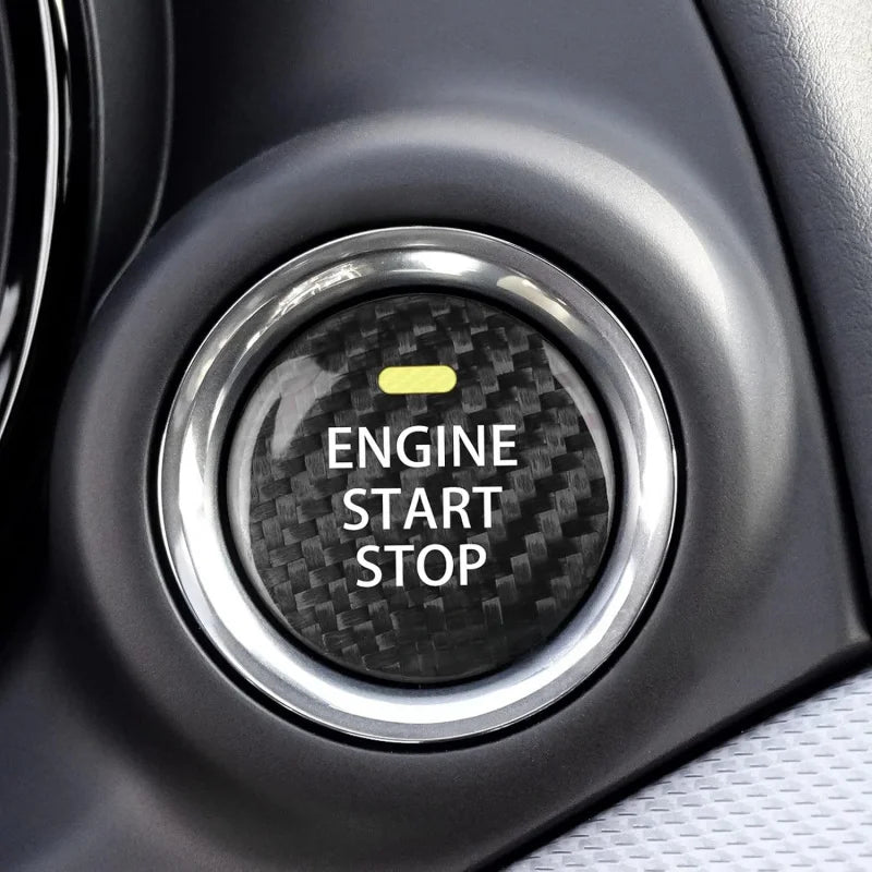 Carbon Fiber Engine Start Button Cover for Mazda close-up view