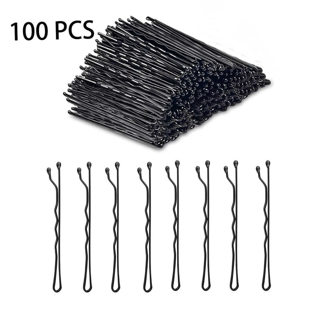 50/100/200Pcs Bobby Pins Black Hair Pins Premium Wavy Black Bobby Pins Hair Clips Suit close-up view