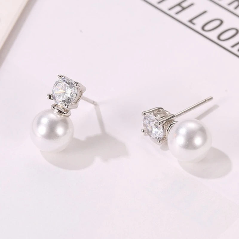 925 Sterling Silver Earrings Pearl Classic for Women Wedding Engagement Fine Jewelry Lux detail view