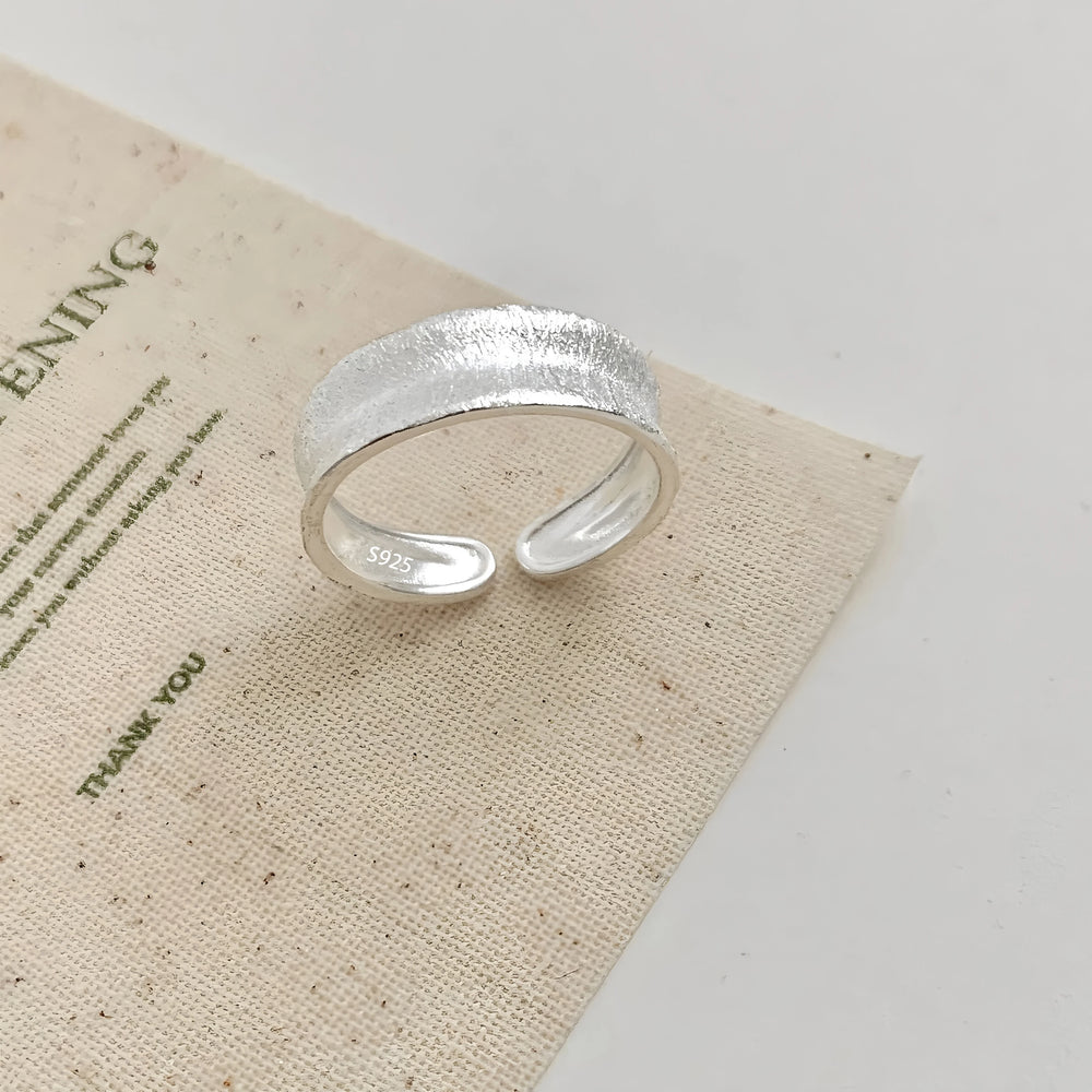 PANJBJ 925 Sterling Silver Frosting Geometry Ring for Women Wide Texture Versatile Ha lifestyle view