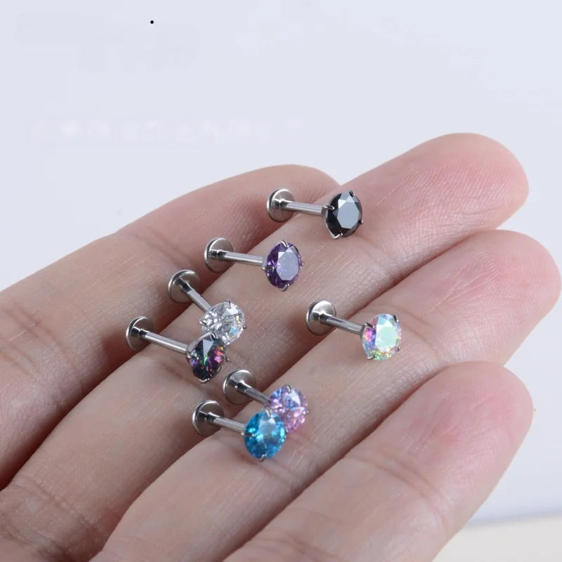 ASTM F136 Titanium 16G CZ Labret Lip Studs Helix Tragus Cartilage Flat Back Earrings Nos detail view