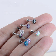ASTM F136 Titanium 16G CZ Labret Lip Studs Helix Tragus Cartilage Flat Back Earrings Nos detail view