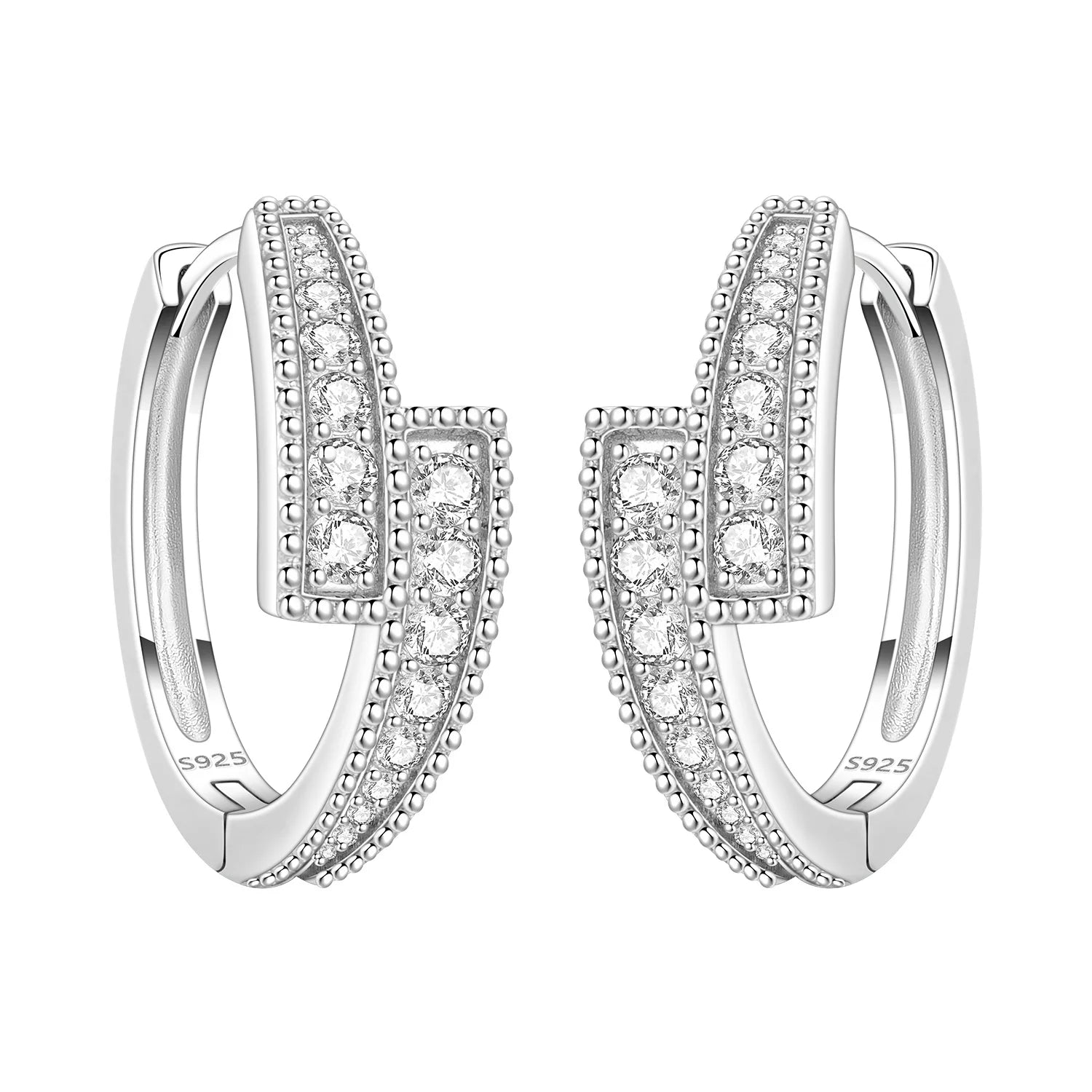 Orstarry S925 Sterling Silver Square Chain With Stone Inlaid Earrings Hoop Earrings F lifestyle view