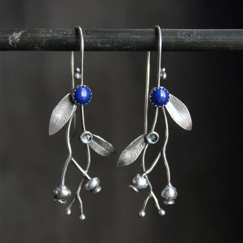 Silver color earrings Blueberry plant jewelry Elven style botanical earrings