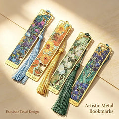 Van Gogh Monet Oil Painting Metal Bookmark Hollow Art Book Mark With Tassel, Vintage Reading Accesso