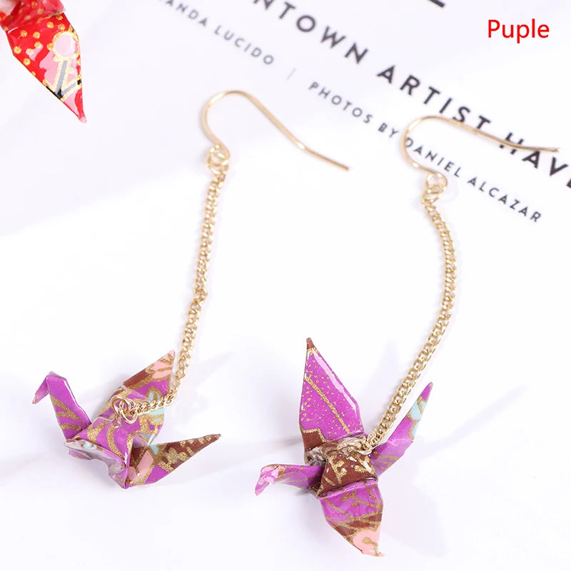Origami Crane Earrings | Handcrafted Paper Bird Jewelry alternate view