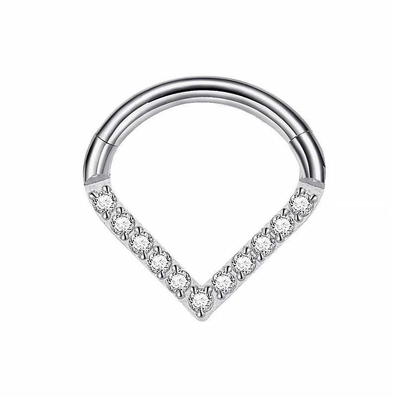 Steel Hinged Segment Hoop CZ Stone Nose Ring Nipple Clicker Ear Cartilage Tragus Heli alternate view