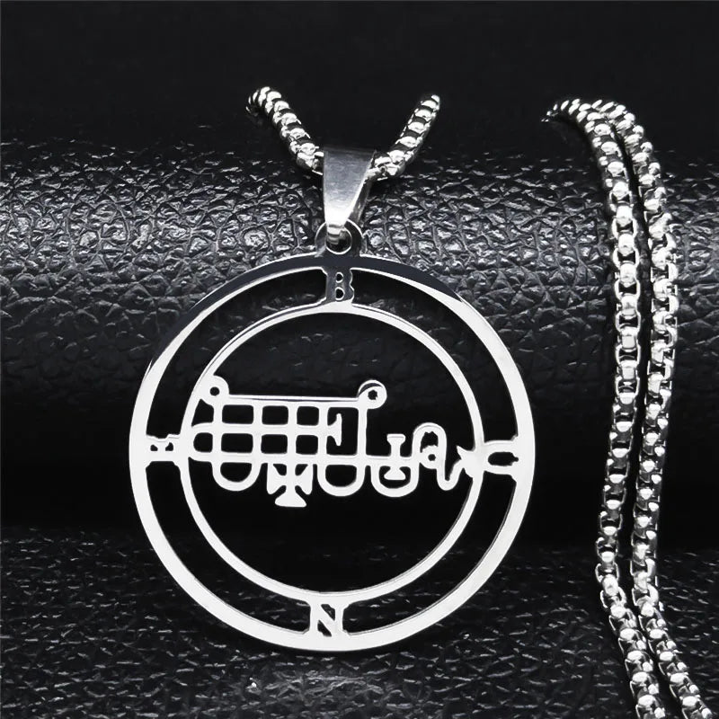 Sigeal Sigil De Lucifer Stainless Steel Satan Necklace | Asmoday Key Baphomet Pendant lifestyle view