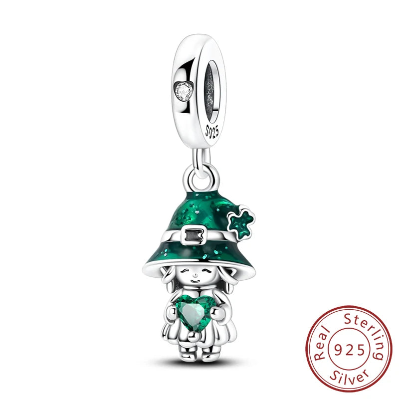 925 Sterling Silver Pendant Charms Beads Green Four-leaf Clover Love Family Tree Charms detail view