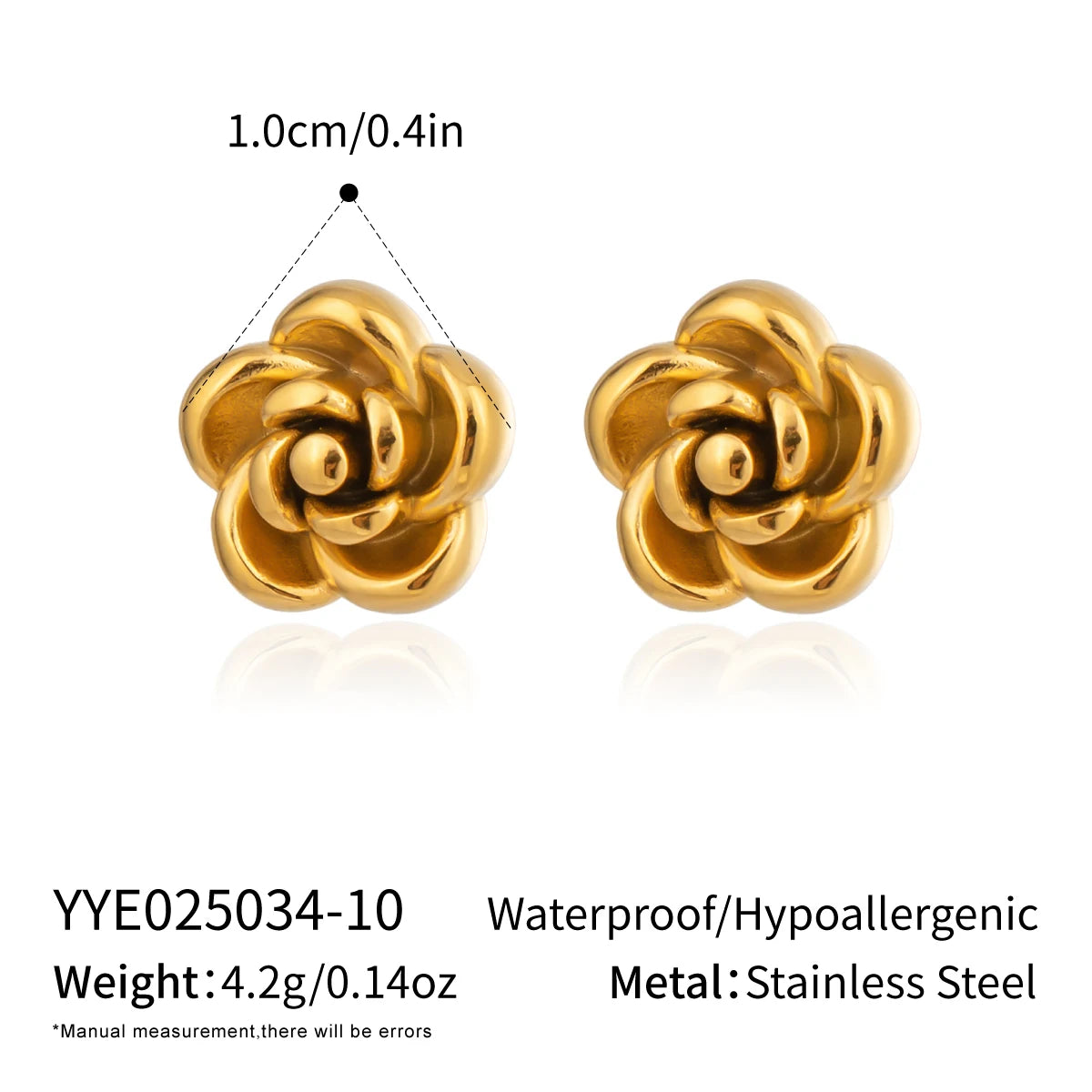 Rose Flower Stud Earrings | 18K Gold Plated Stainless Steel Daily Jewelry for Women alternate view