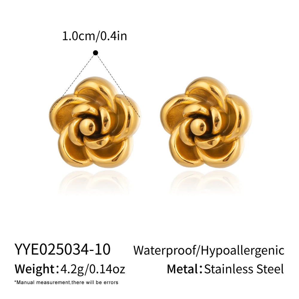 Rose Flower Stud Earrings | 18K Gold Plated Stainless Steel Daily Jewelry for Women alternate view