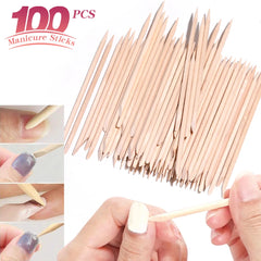 100PCS Cuticle Pusher Remover Nail Art Tools Beechwood Stick Sticks Rhinestones Picker Bead Pusher M