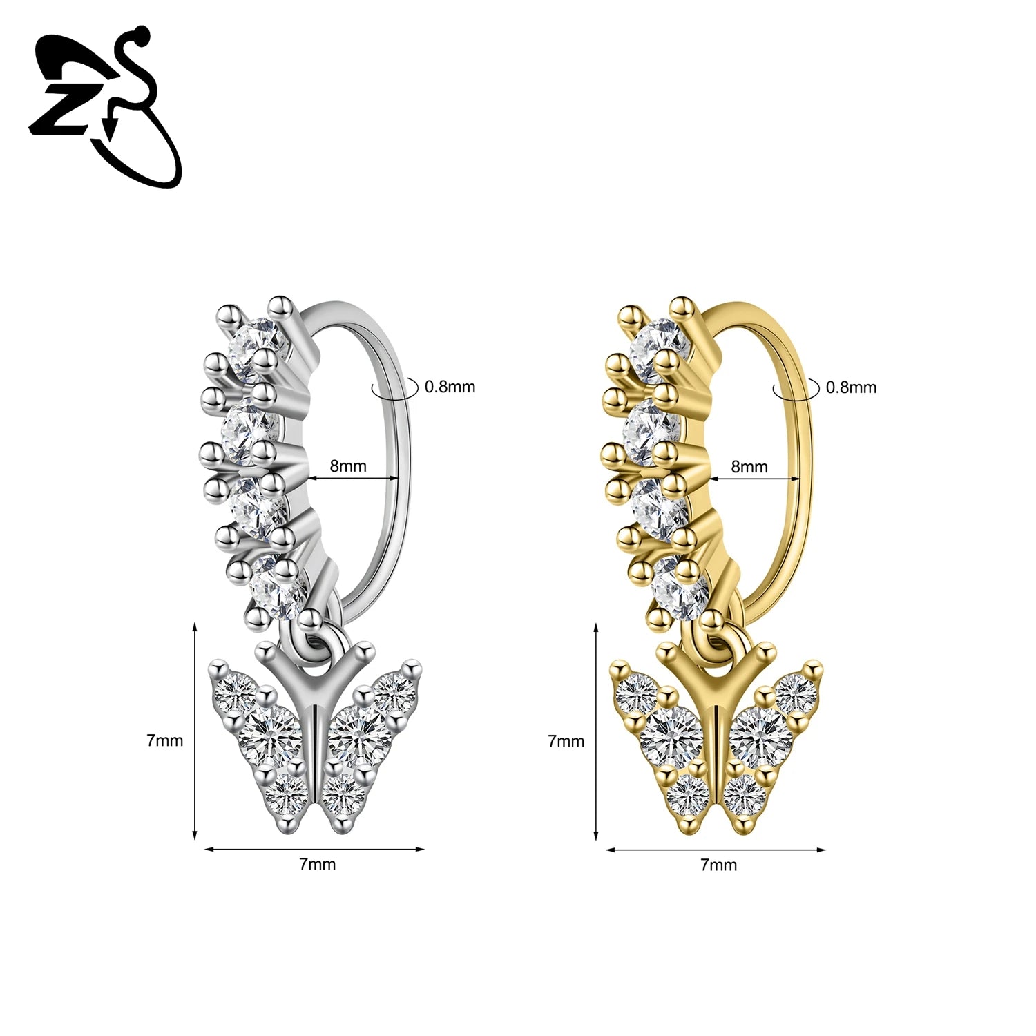 ZS 1 Piece 20G Trendy Hoop Nose Rings Women Moon Star Flower Pendant Septum Piercin additional angle