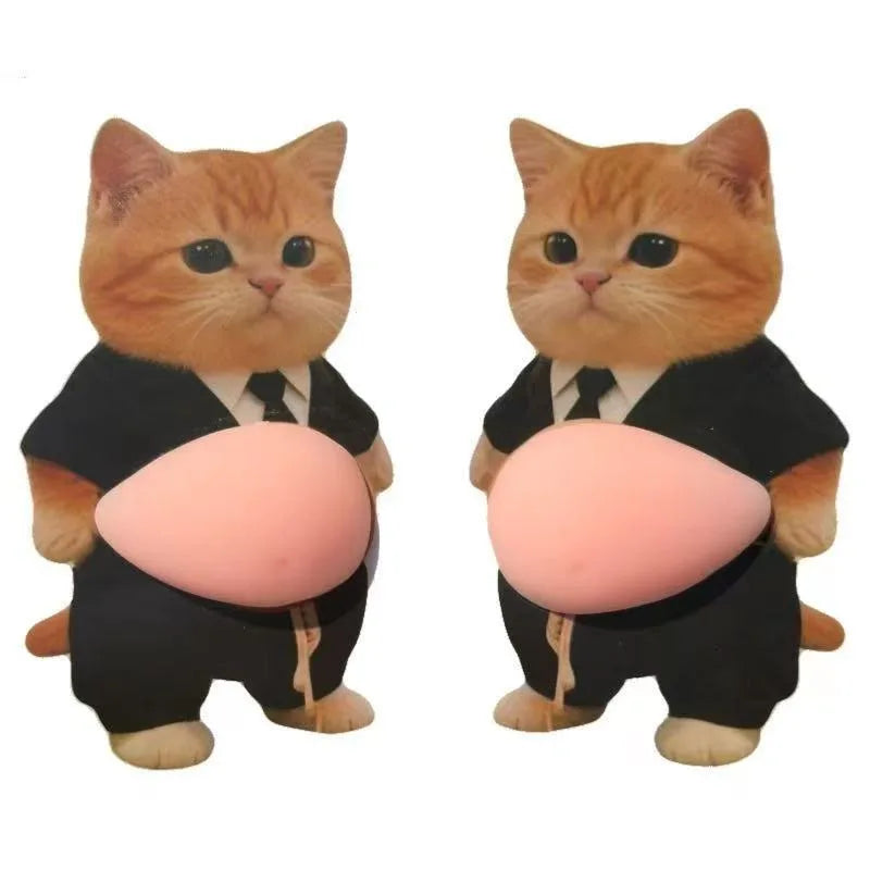 Kawaii Cat Belly Sticker 3D Cute Kitten with Orange Outfit on Pink , Soft Silicone Self-Adhesive Bubble Sticker for Decor, Phone