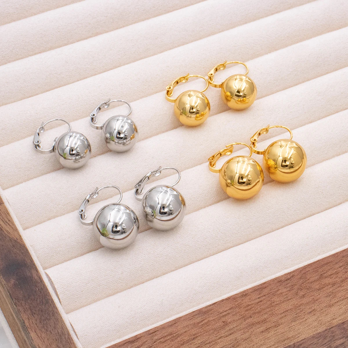 Round Ball Drop Earrings Hollow Stainless Steel Hoop Earrings Smooth Metal Ears Pierc lifestyle view