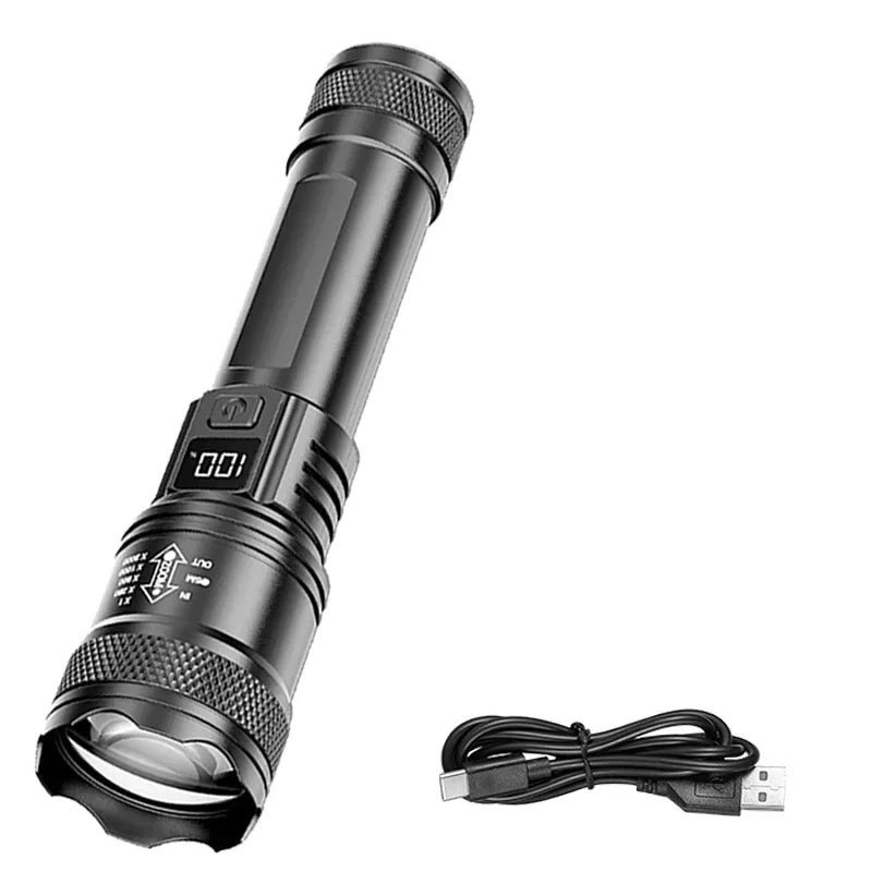 LED Tactical Flashlight P50 Telescopic Zoom Rechargeable close-up view