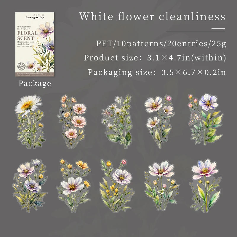 20pcs Floral Scent Vintage Flower Stickers | Creative DIY Journal Garden Label Pack additional angle