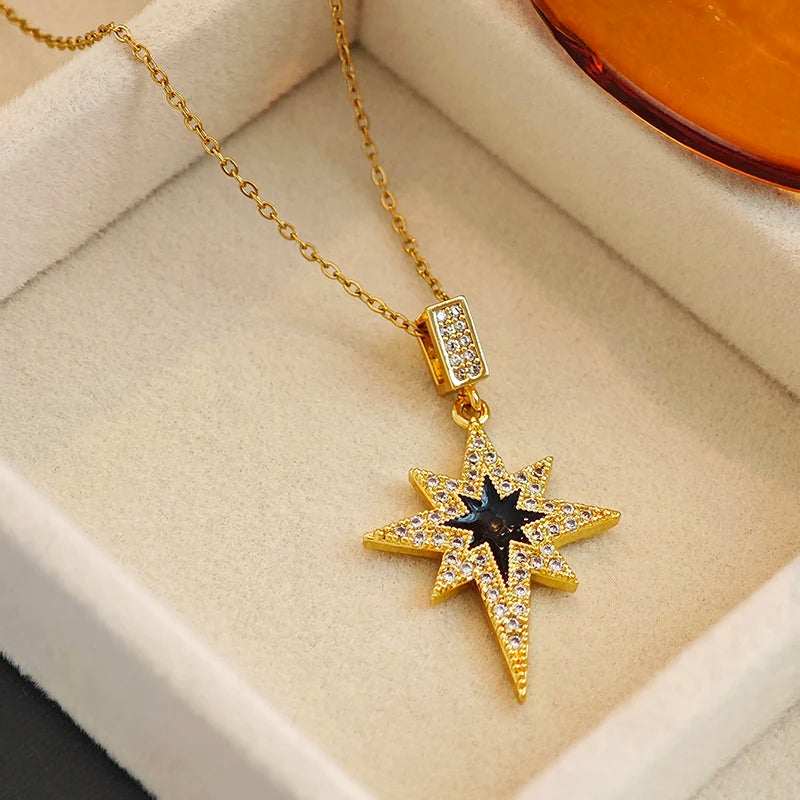 316L Stainless Steel Star Pendant Necklace | Shiny Zircon Jewelry for Women additional angle
