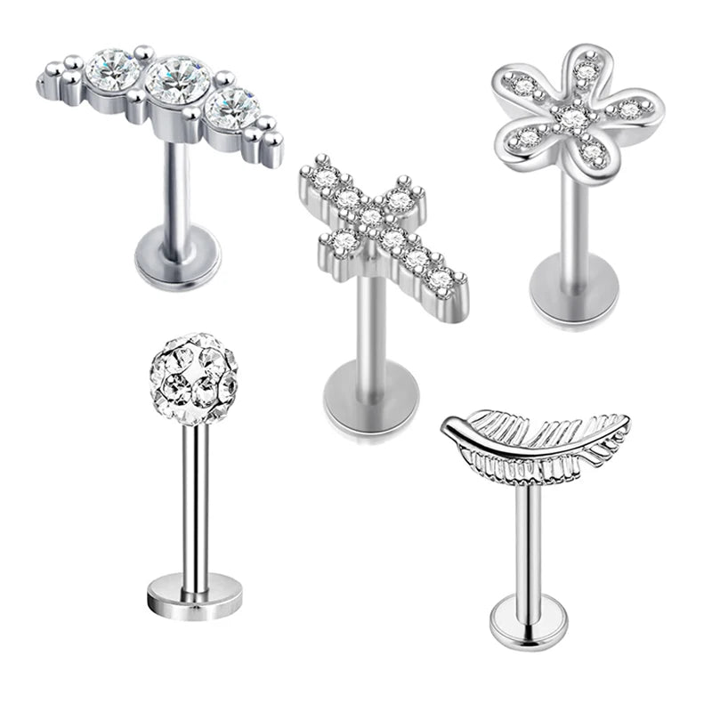 5pcs Tragus Stud Earring Set | Heart CZ Cartilage Piercing Jewelry detail view