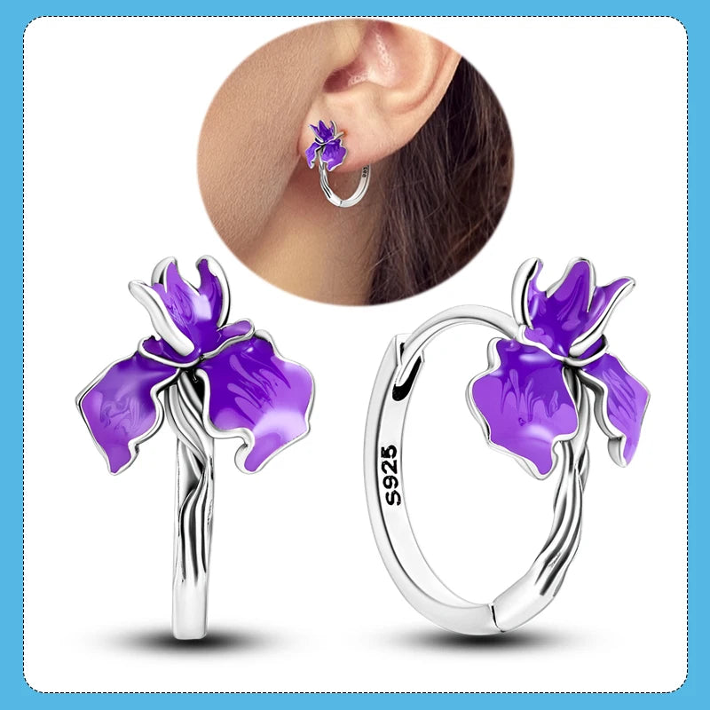 Hot Sale 925 Sterling Silver Heart Earrings Fit Original Charms Hoop Earrings For W additional angle