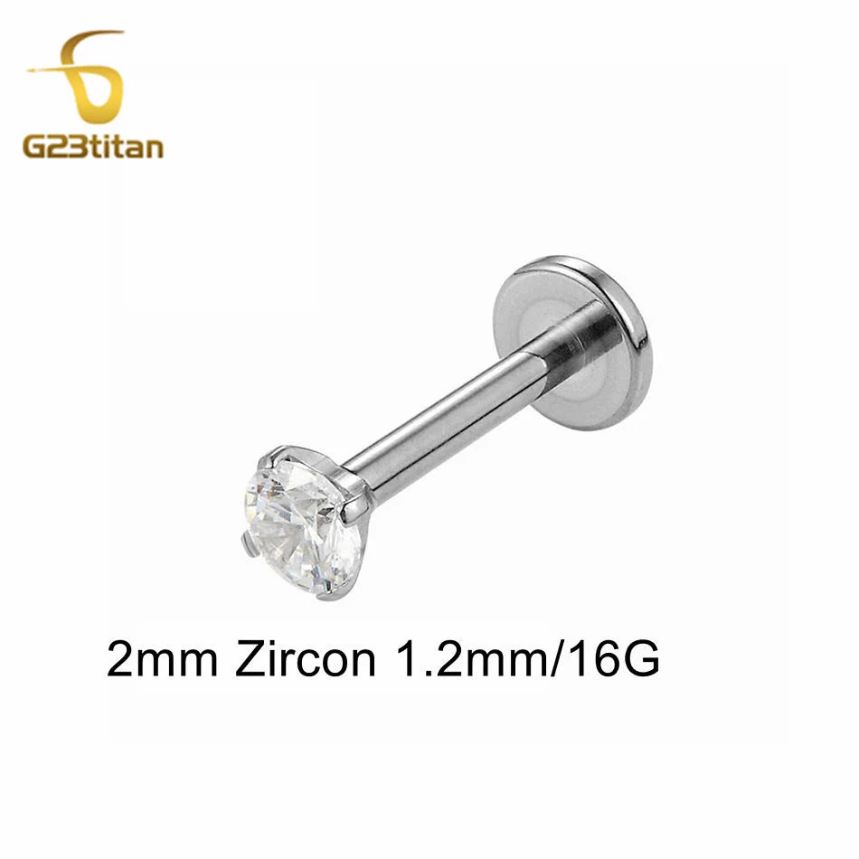 16G 18G Titanium Labret Stud Nose Ring | Zircon Internally Threaded Body Jewelry for alternate view