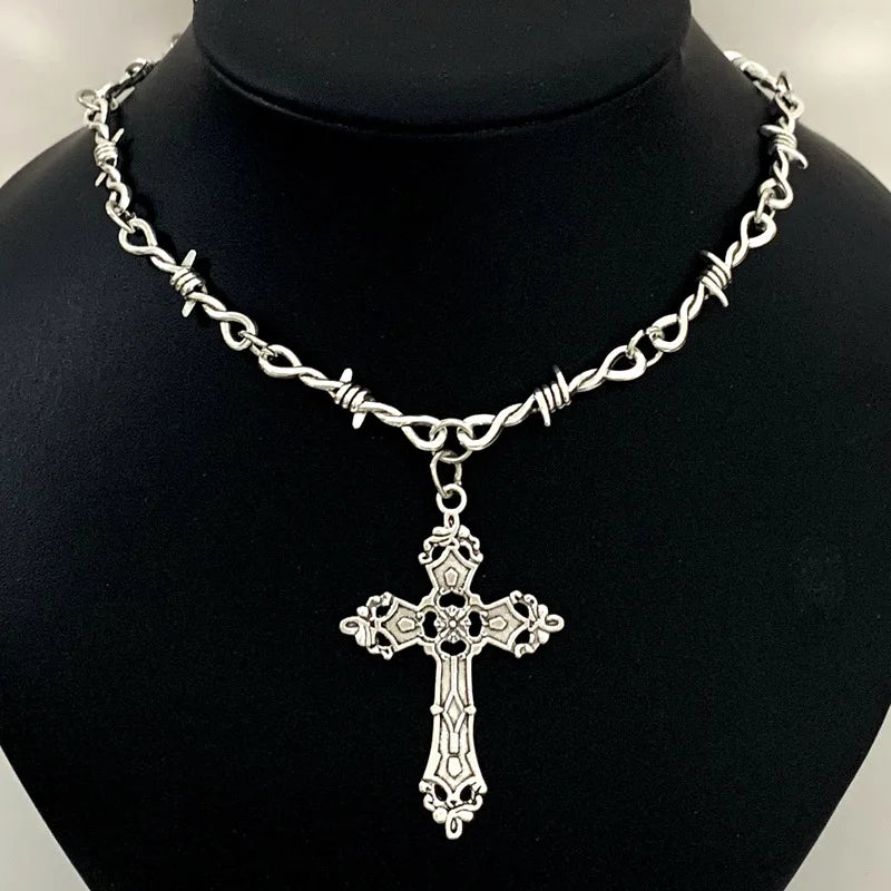 Barbed Wire Choker Necklace | Gothic Punk Thorns Chain for Women alternate view