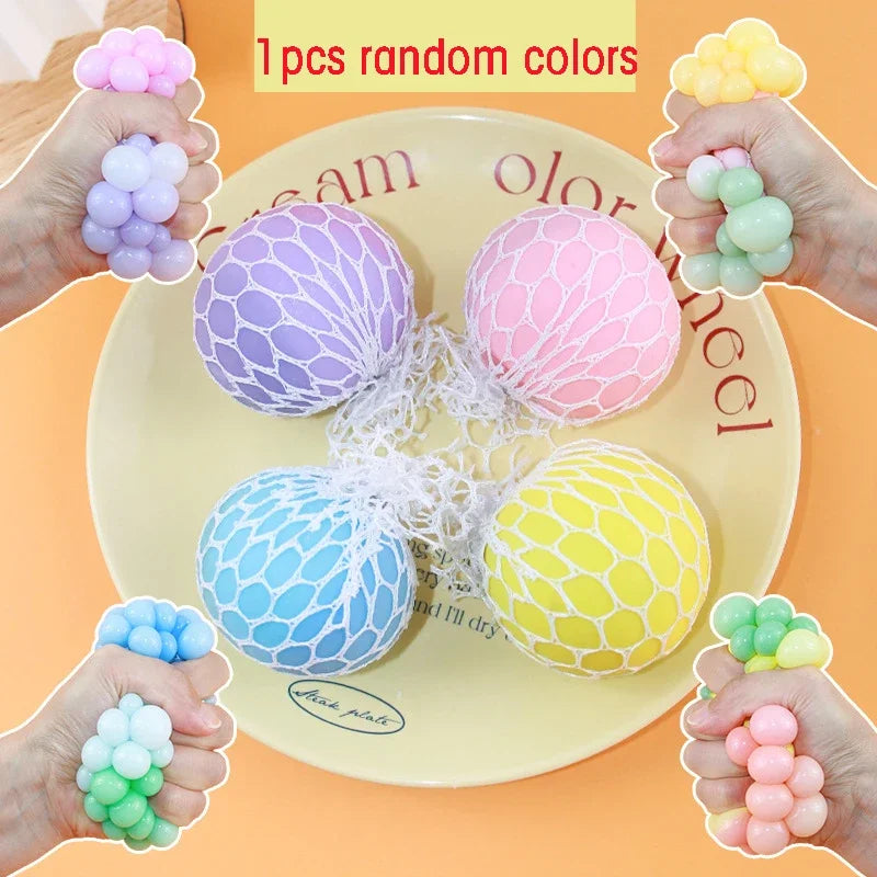 6CM Hand Squeezed Tri Color Flour Grape Tennis Ball Decompression Toy TPR Sticky Slow alternate view