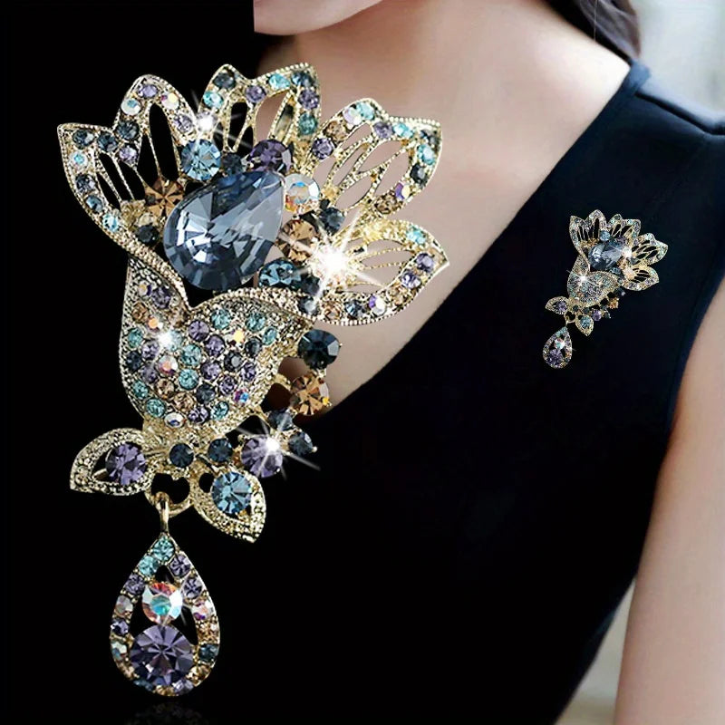 Vintage Women Men Fashion Exquisite Crystal Badges Classic Elegant High-end Lady Party Banquet Brooch Pin