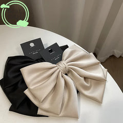 (BBQ4)Elegant Bow Ribbon Hair Clip Fashion Simple Solid Satin Spring Clip Hair Pin Retro Headband With Clip Girl Hair Accessory